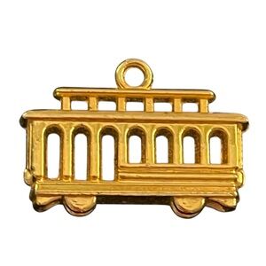 Gold Tone Metal Trolley Car Charm‎ Pendant 1”L